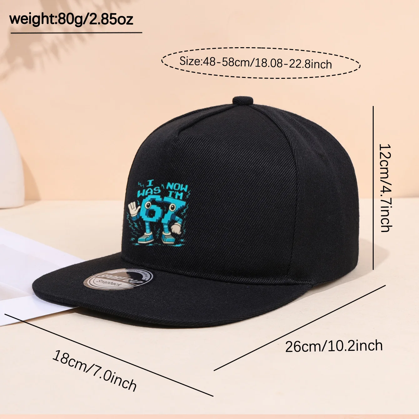 1PC breathable flat brimmed hat! 67 pixel trendy logo+adjustable head circumference, no sweat during daily outings