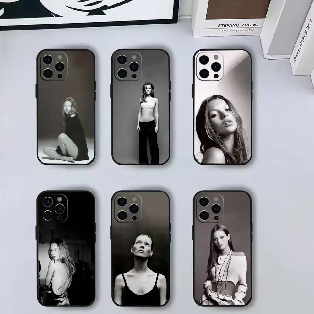 

Model K-Kate M-Moss Phone Case For iPhone 17,16,15,14,13,12,11 Plus,Pro Max,XS,Soft Silicone Black Cover