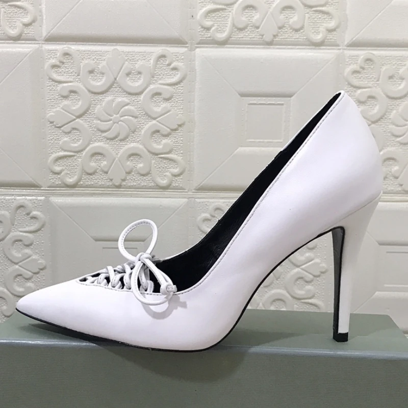 

Bowknot Women Single Shoes Leather Cross Strap Ladies Pumps Slip-On Tacones Para Mujer Pointed Toe Sapatos Feminino Spring 2024