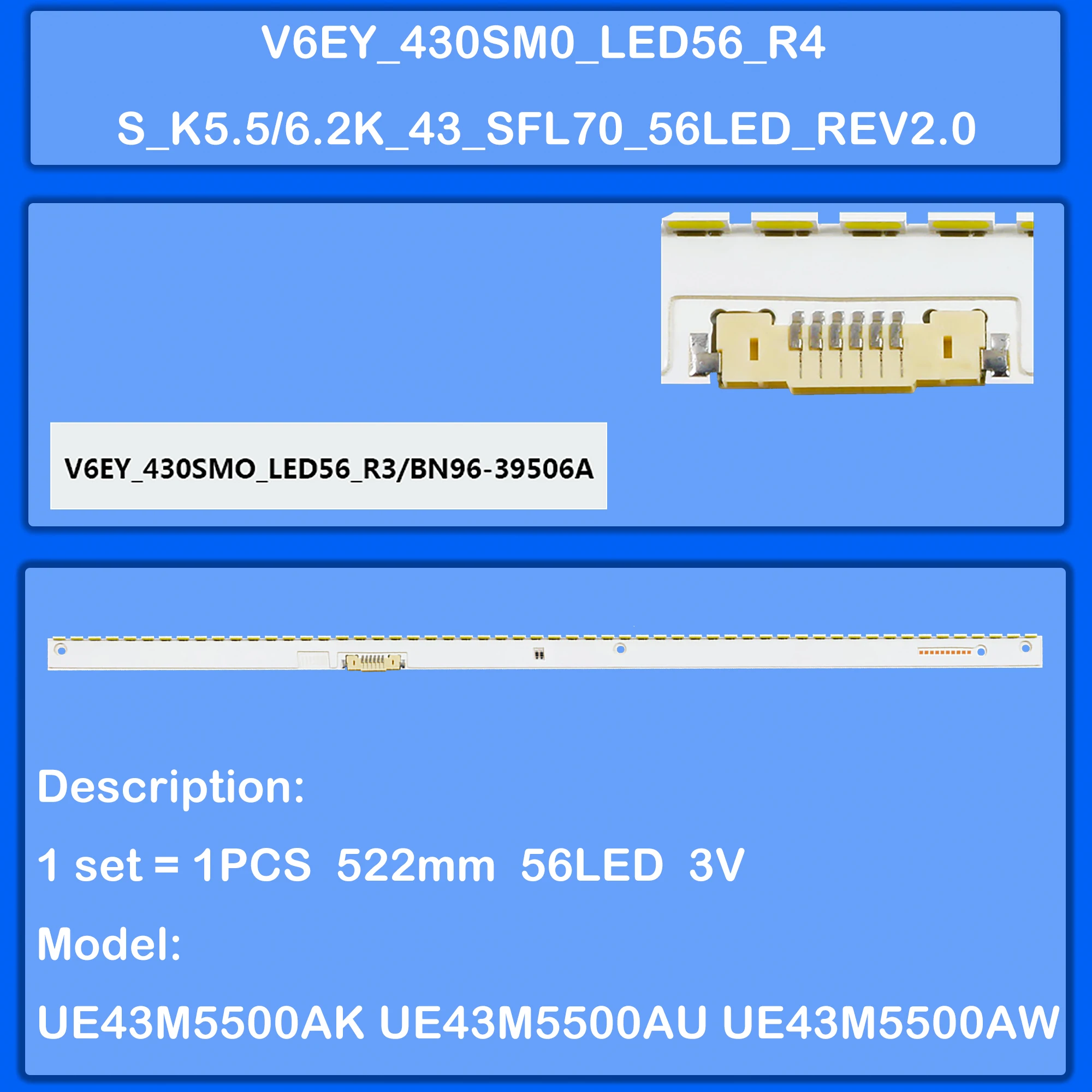 

Лента светодиодной подсветки для UE43M5500AK UE43M5500AU UE43M5500AW UE43M5502AK UE43M5503AU UE43M5510AW UE43M5512AK UE43M5600AK