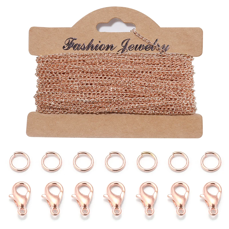 3 mt/satz Schwanz Extender Kette Link Ketten Mit Jump Ringe Karabiner Schmuck Machen Set Halskette Ketten DIY Halskette Materialien – Detail 5