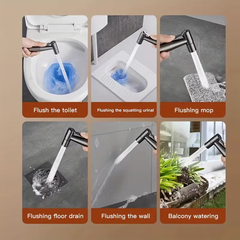3-Piece Bathroom Flushing Set, Stainless Steel Handheld Cleaning Spray Gun, 2M, 3M, 5M Extension Pipes, and Wall Mounted Base image 5
