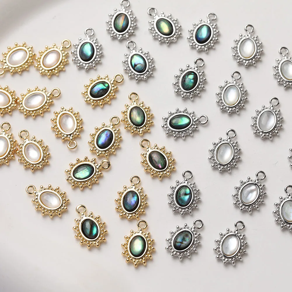 

4PCS 14K Gold Plated Oval White Abalone Shell Pendant Jewelry DIY Handmade Making Supplies Necklace Material Accessories