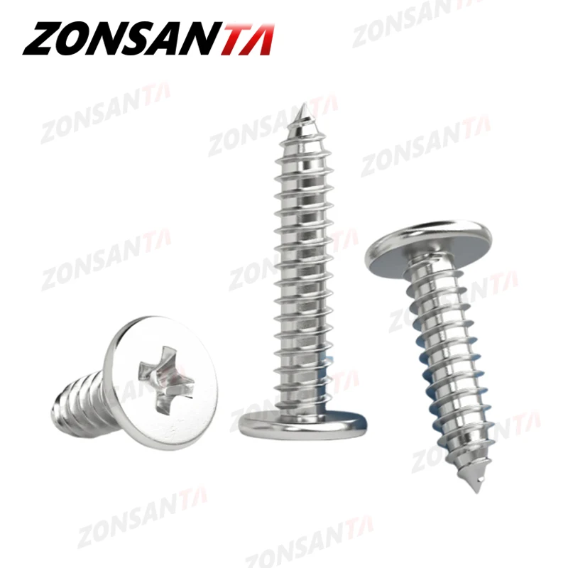 M2 M2.6 M3 M3.5 M4 M5 M6 Cross Phillips Ultra Thin Super Low Flat Wafer Head A2 304 Stainless Steel Self tapping Wood Screw