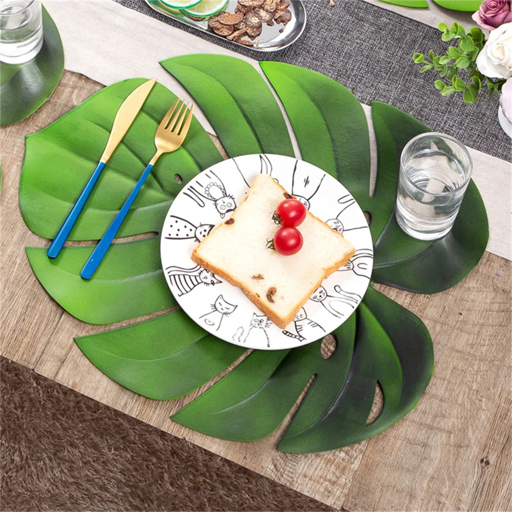 Large Palm Leaf Placemat Artificial Green Plant Insulation Non-slip Tableware Home Western EVA Anti-hot Plate Table Mats