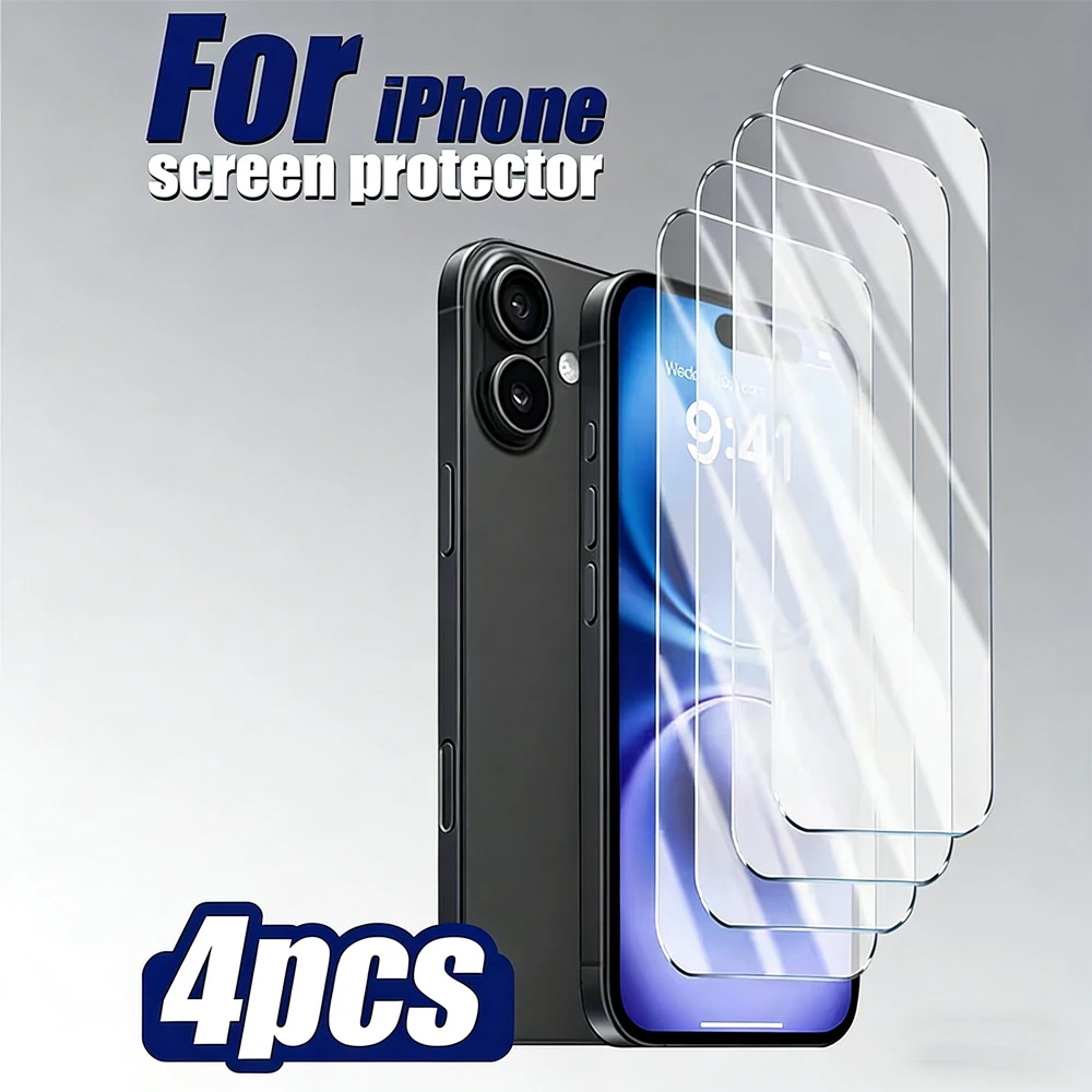 4 Stück Gehärtetes Glas für iPhone 18 Pro Max 17 16 15 14 Plus 13 12 Mini 11 X XR XS Max 14 7 8 Plus 16E Air Displayschutzglas