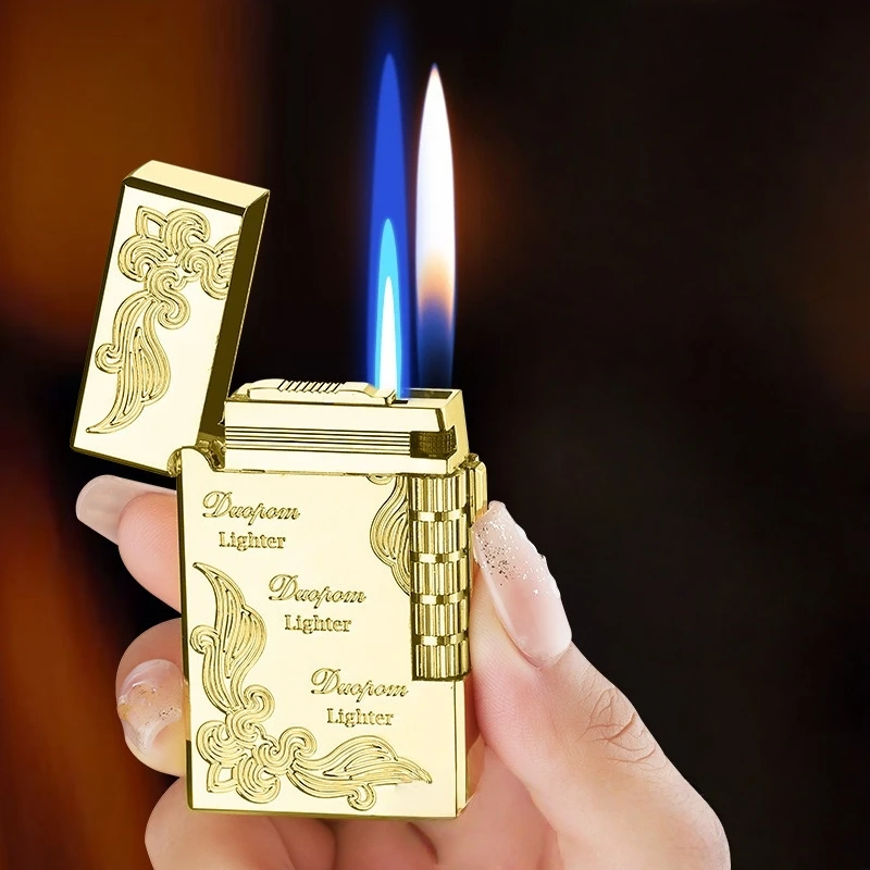 

New Metal Windproof Loud Cigarette Lighter Butane Gas Lighter Grinding Wheel Side Sliding Ignition Torch Lighter Men's Gift