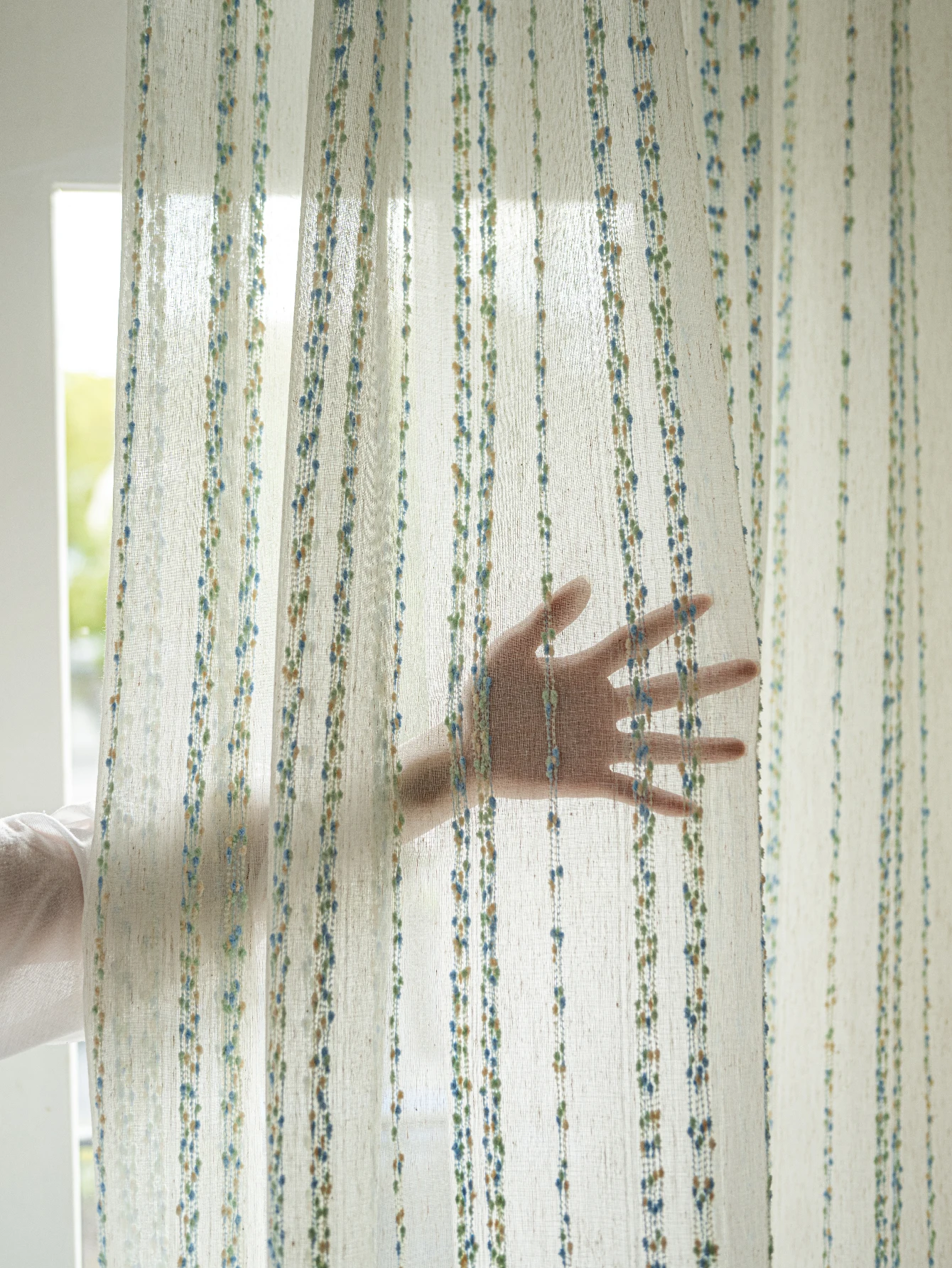1Pc Vintage-Style Linen Sheer Curtain with Rainbow Jelly Beans - Rod Pocket Design, Easy to Hang, Perfect for Bedroom, Living Room, Office Decoration