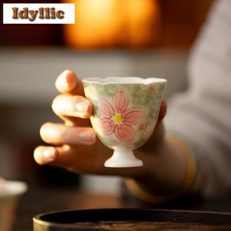 

2 шт./лот, ручная роспись, садовая чайная чашка с высокой ножкой, бутиковая чайная чаша, кружка для дегустации чая, ароматическая чашка Chazhan Master Cups Cafe 80 мл