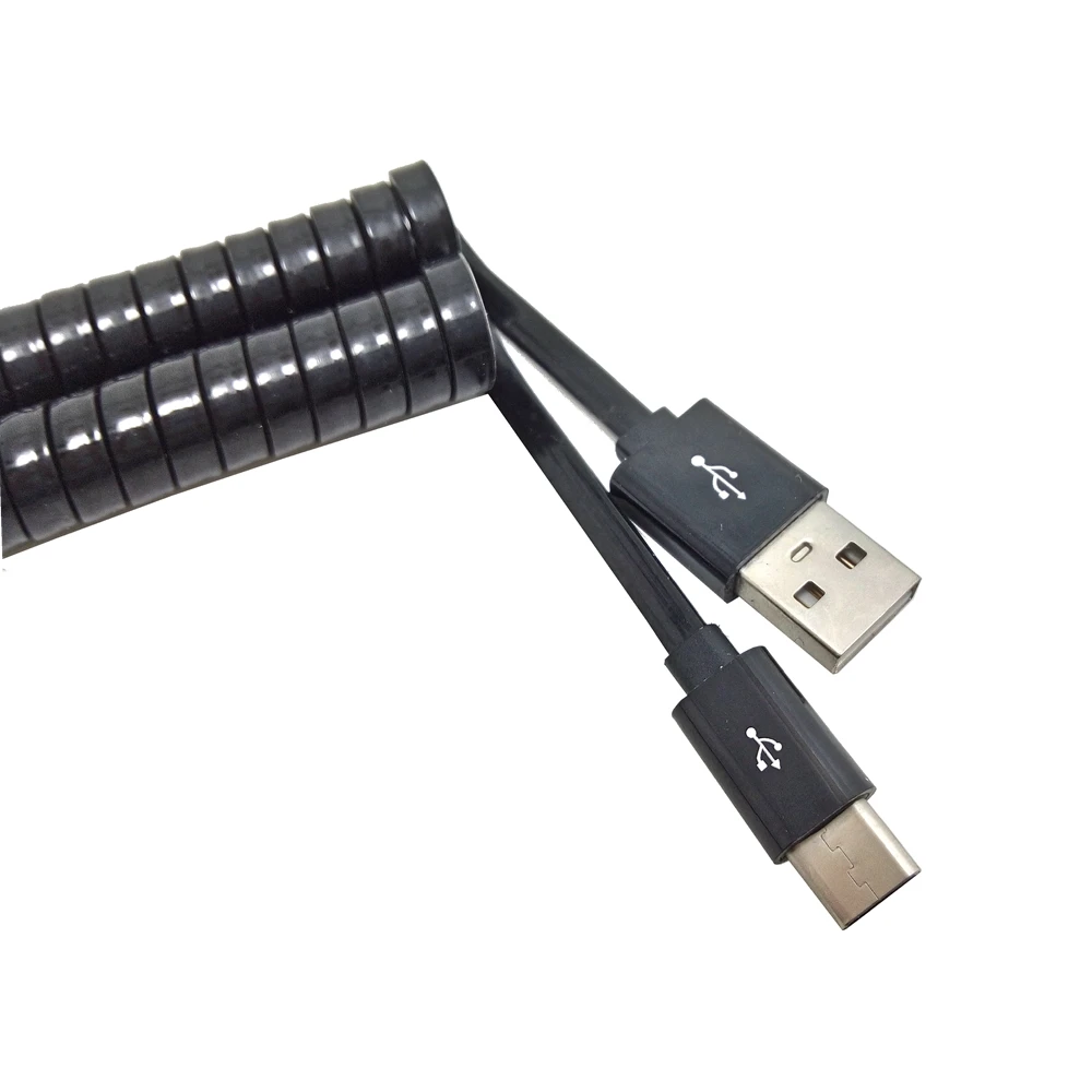 Flat body type c cable USB type c data cable for mobile phone dedicated car spring charging cable