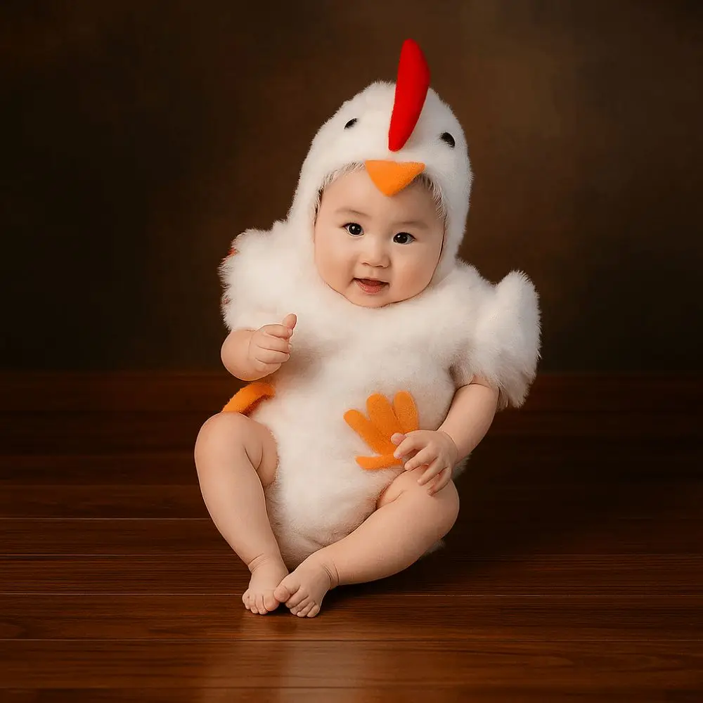 Creative Chicken Baby Photography Suit Furry Romper Cute Design Chick Newborn Baby Costume Unisex Animals Bodysuit Hat Set