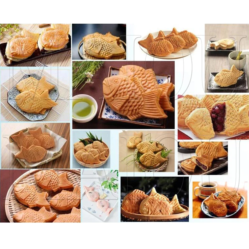 آلة وافل الأسماك آلة Taiyaki الأسماك الهراء بيكر 3 قطعة Taiyaki الأسماك على شكل الهراء عموم صانع آلة غير عصا