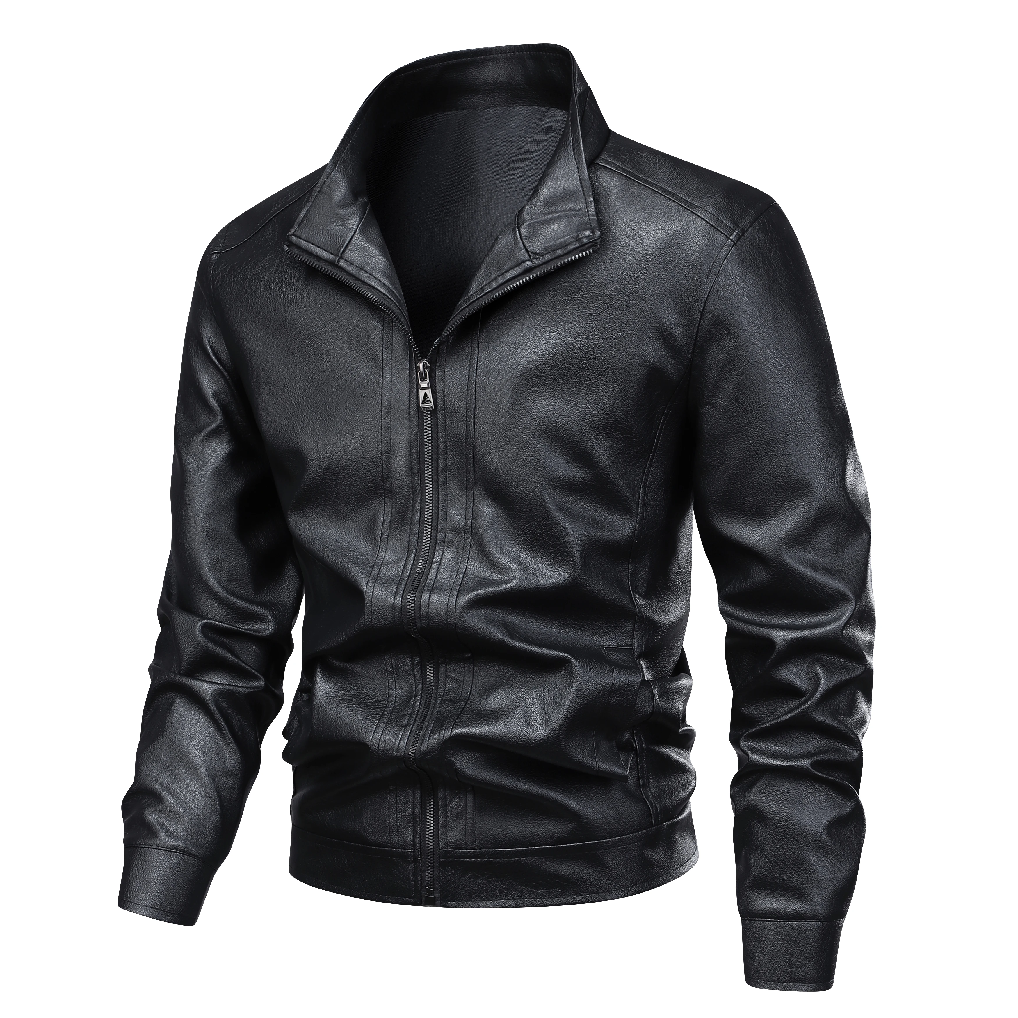 

Men's Fashion Leather Coat Stand Collar Male Korean Style PU Leather Jackets Windproof Motorcycle Zipper Cardigan Leather Jacket