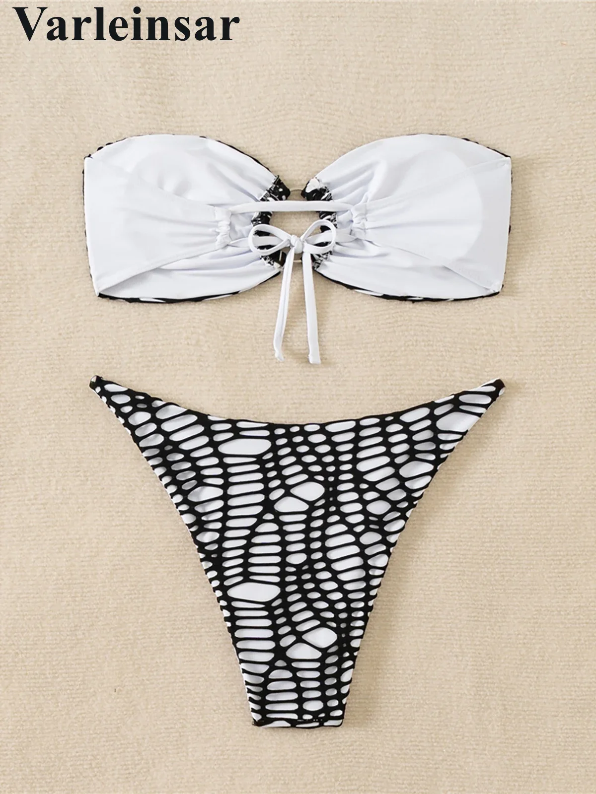 Bikini Bandeau ahuecado de corte alto para mujer, traje de baño para mujer, conjunto de Bikini de dos piezas, bañador acolchado, traje de baño para nadar V6417