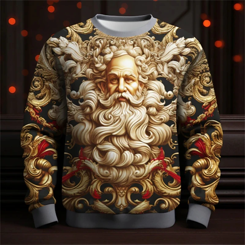 Santa Claus Graphic Xmas Clothing 2024 Merry Christmas Long Sleeve Streetwear Sweatshirt For Women Clothes Holiday Boy Gift Tops