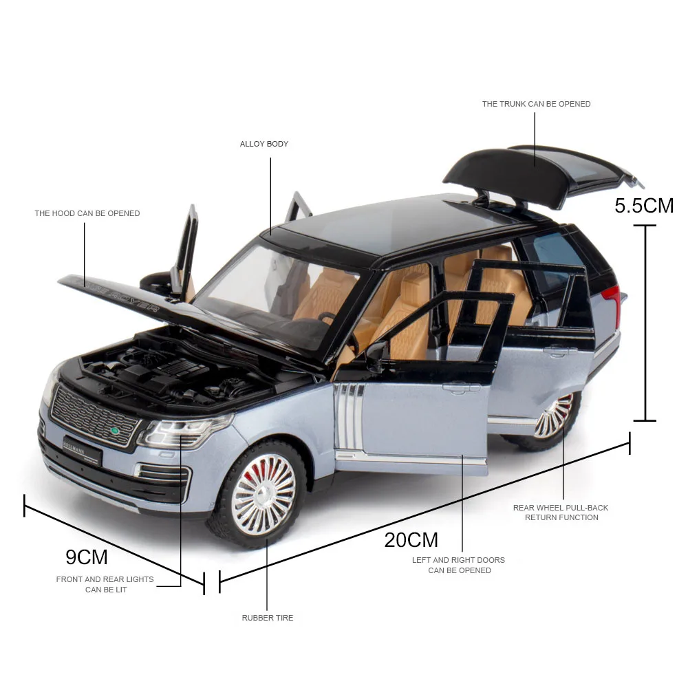 1:24 لعبة سيارة دييكاست محاكاة نطاقات روفرز سبيكة سيارة نموذج صوت وضوء معدني التراجع سيارات لعب أطفال بنين هدية