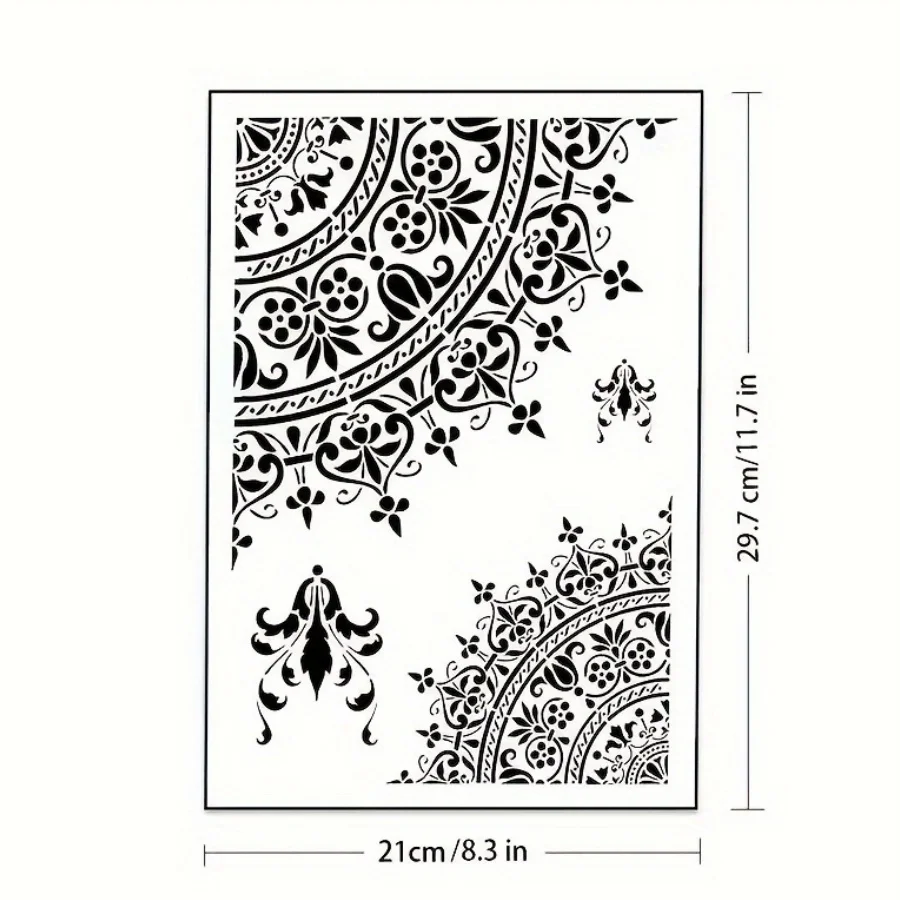 استنسل ماندالا PET - قالب فني هندسي قابل لإعادة الاستخدام لطلاء الحائط والحرف اليدوية