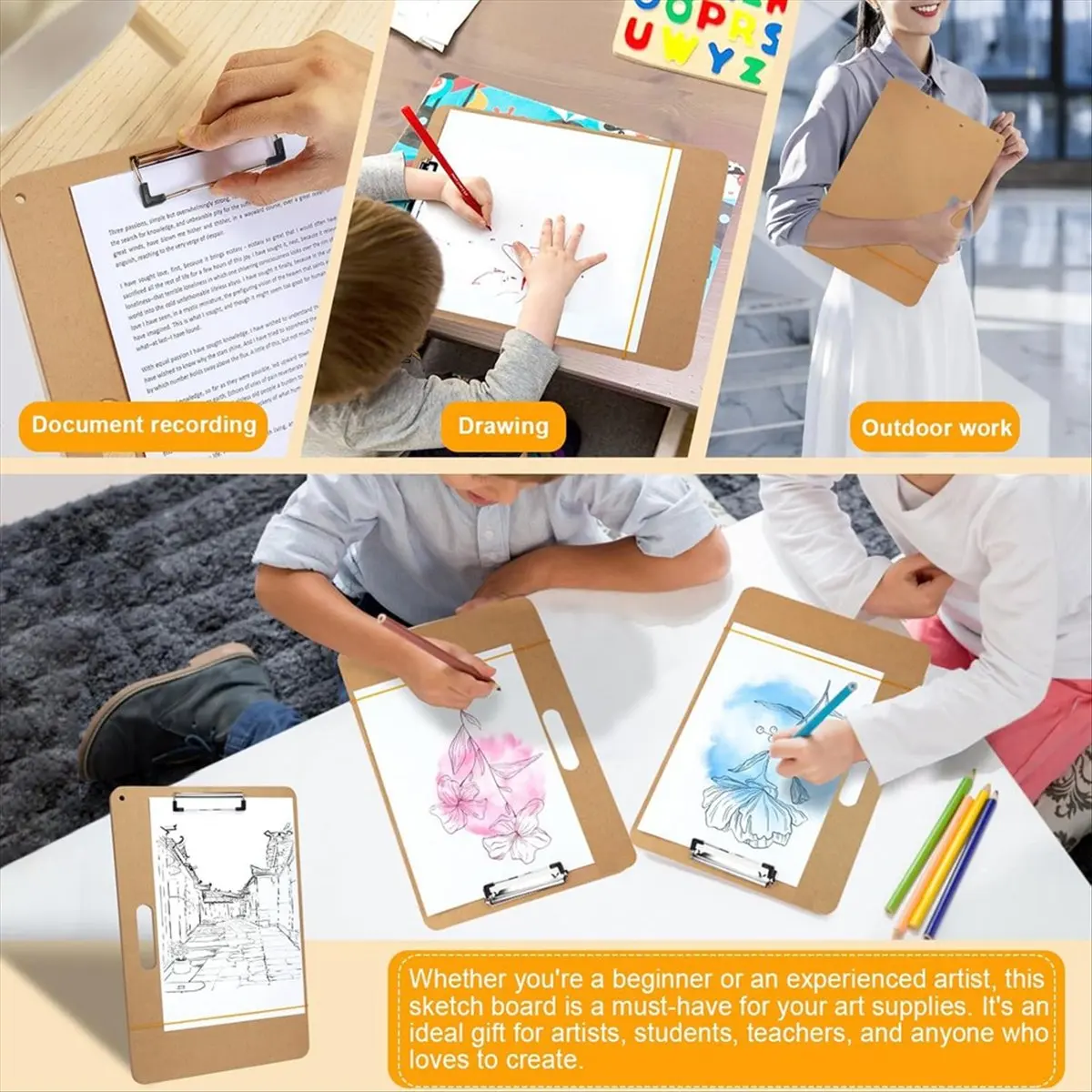 ABJS A3 Drawing Board, 46x36cm Portable Art Clipboard with Sturdy Clip and Rubber Bands for Classroom, Drafting, Studio