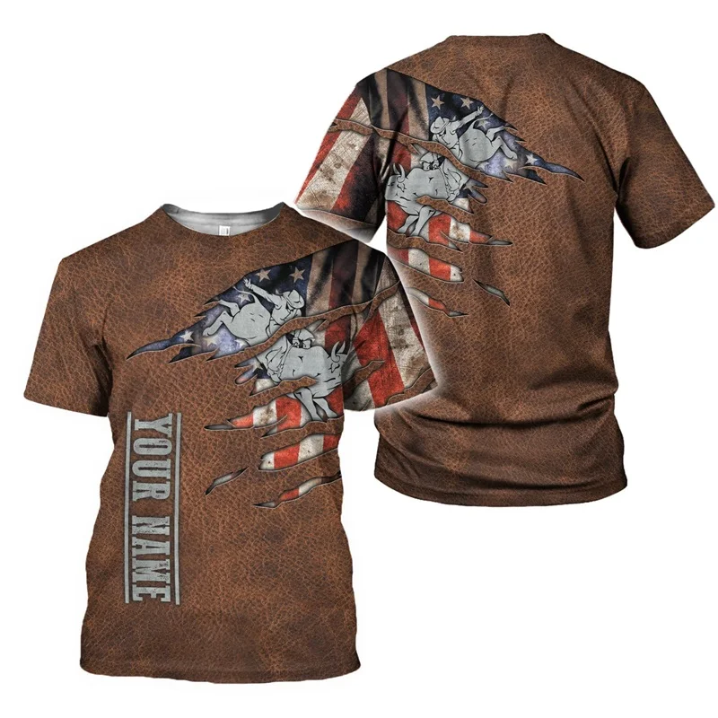 Bull Rider Graphic T Shirt for Men Top Tee Shirts Harajuku Fashion 3D Cowboy Riding Printed T-shirt Womens Clothing Short Sleeve