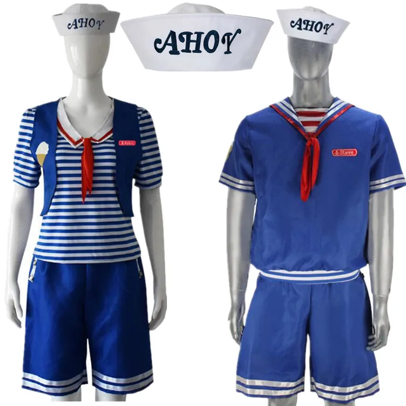 Stranger Things Stagione 3 Robin Steve Harrington Scoops Ahoy Costume Cosplay Uniforme da marinaio