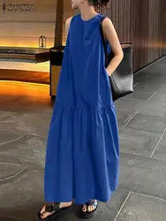 ZANZEA Fashion Summer Sleeveless Solid Long Dress Women Elegant Party Holiday Sundress Sarafans Casual Loose Maxi Vestido Robe