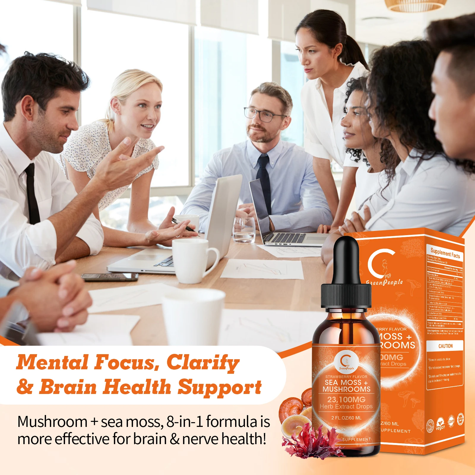 GPGP GreenPeople 60 مل قطرات طحالب البحر والفطر العضوية تدعم صحة الدماغ والعصبي، زيادة الذاكرة، وتحسين التركيز #5