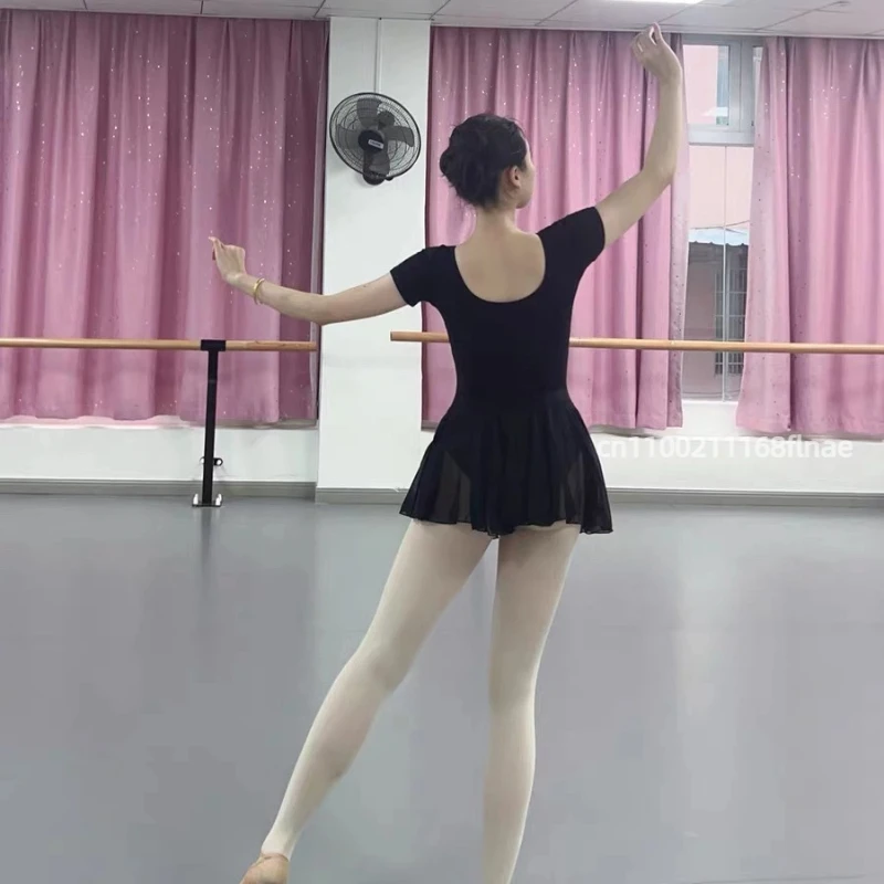 Jupe de Ballet en mousseline de coton pour femmes, robe à manches courtes pour adultes, Costume de spectacle de Ballet, danse, gymnastique