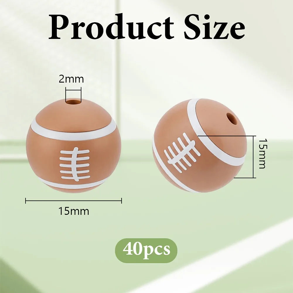 

40Pcs Printed Round Focal Beads Brown Rugby 15x15mm Hole: 2mm