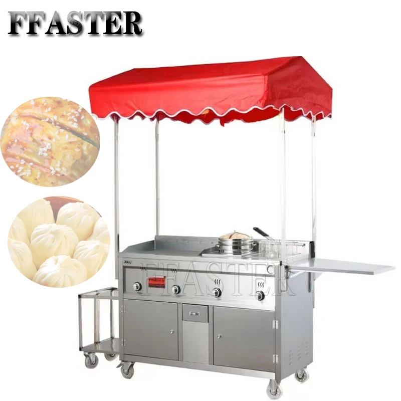 Upgrade Commercial Gas Multi-functional Snack Cart-Body Machine Stainless Steel Frying Pan Teppanyaki Oden Fried Snack Cart