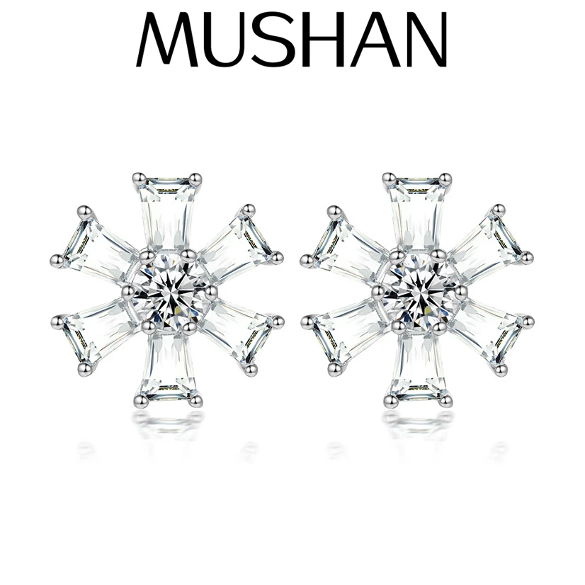 

MuShan Luxury Jewelry 925 Sterling Silver Earrings Zircon 7A Grade Ear Pin Casual for Women Rhodium Plated Fine Jewelry Earring