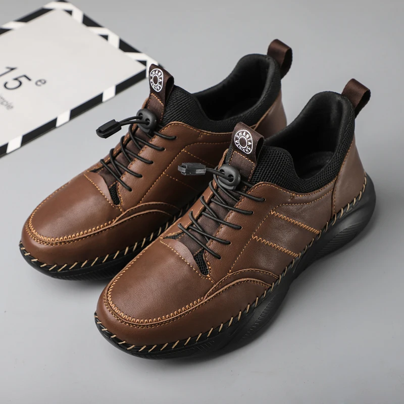 Plus Size 48 Outdoor Fashion Casual Shoes Comfort Men's Dermis Leather Shoes Hand Stitched Driving Shoes Plus Velvet Dad Shoes