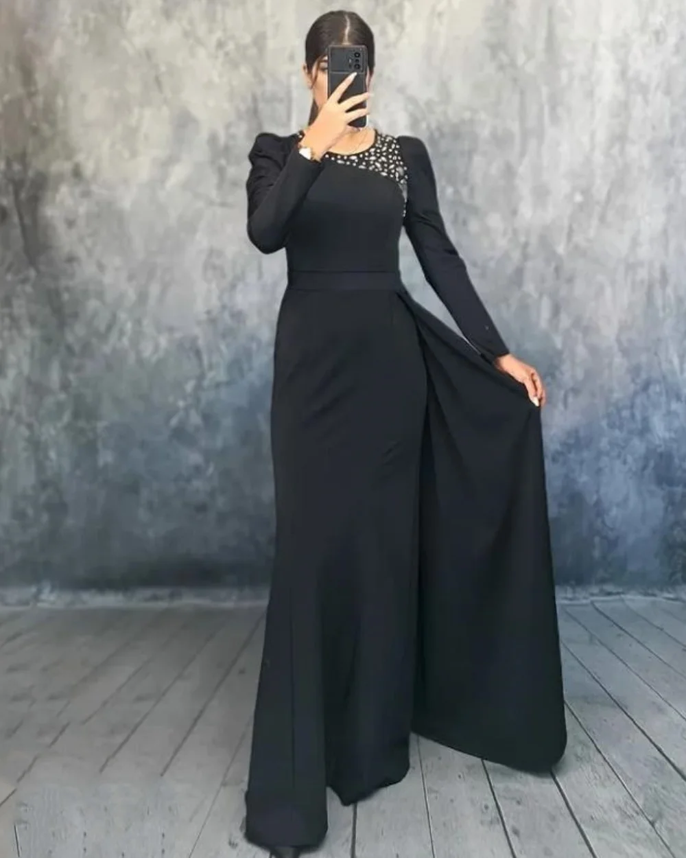 

Customized Formal Matching Jersey Rhinestone Sash Straight Scoop Neck Long Dresses Bespoke Occasion Dresses Elegant High Quality