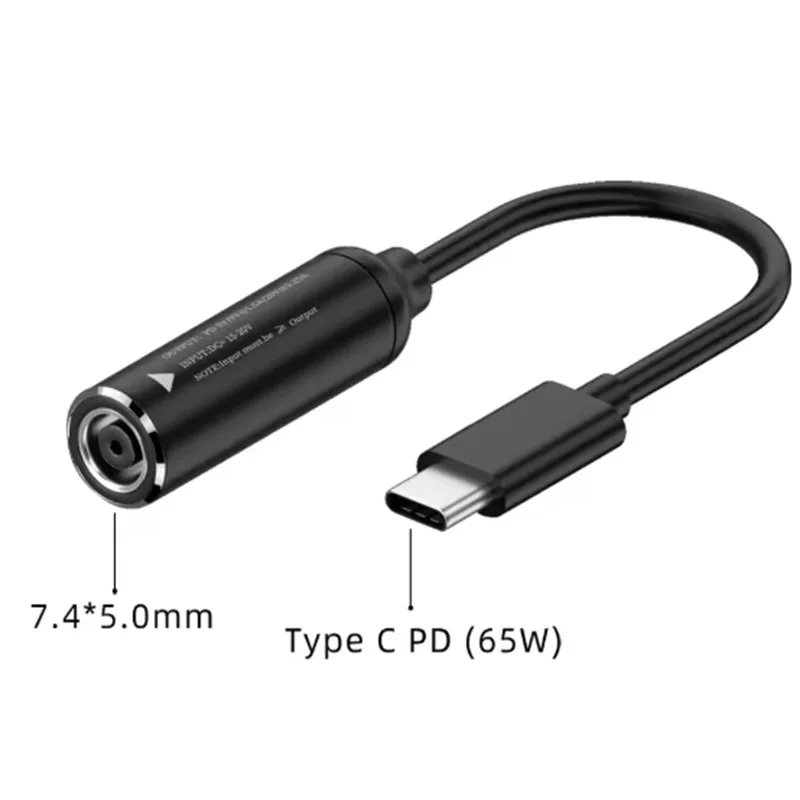65W PD-converteradapter, USB-C naar DC-aansluiting (7,4 x 5,0 mm), stroomadapter voor opladen, geschikt voor MacBook, Huawei en Xiaomi.