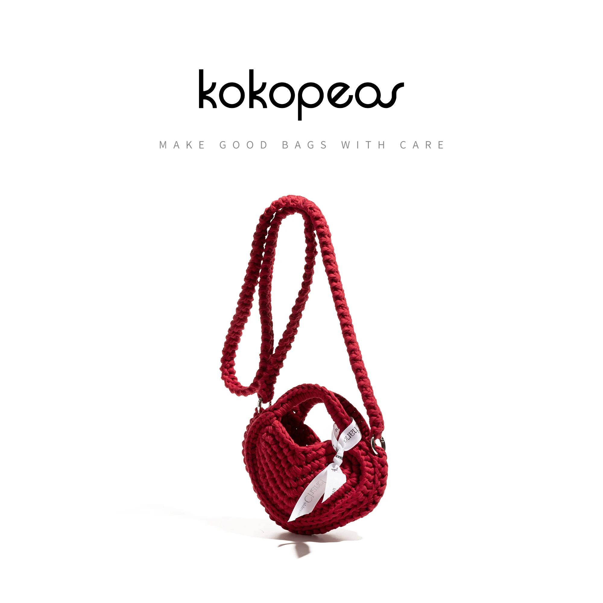 

KOKOPEAS Fashion Woven Cotton Fabric Hobo Phone Purse Knitted Heart Shape Solid Color Crossbody Bag Ladies Simple Handbag