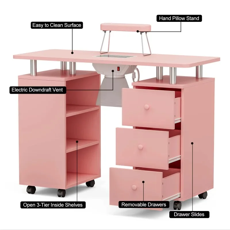 pink nail table with dust collector nail technology chair