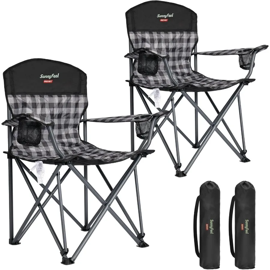 كرسي تخييم كبير الحجم قابل للطي 2 حزمة 800 رطل شديد التحمل للأشخاص الكبار الطويلين كراسي محمولة قابلة للطي مبطنة باللون الأحمر مع أذرع #1