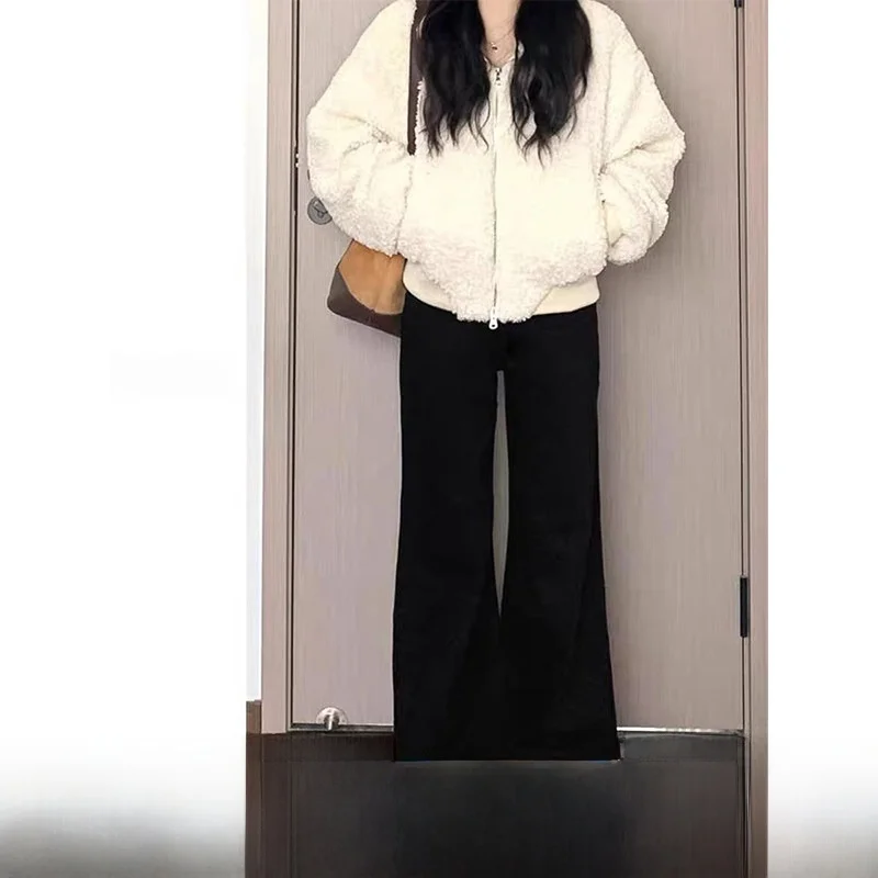 

Джинсы-клеш больших размеров, утепленные, зимние, свободные, прямые, широкие, в пол, с высокой талией, повседневные, хлопковые брюки