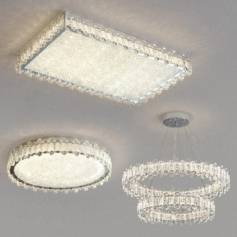 モダンなリング LED クリスタルシーリングランプリビングルームスクエアシーリングランプ調光可能なダイニングルーム家の装飾 Lustres 器具