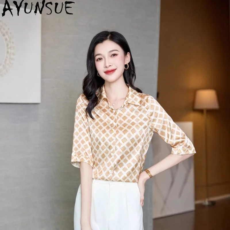 

Женские блузки и рубашки AYUNSUE из 90% шелка, элегантные топы для повседневной носки, высококачественные летние блузки, женская одежда Ropa Mujer