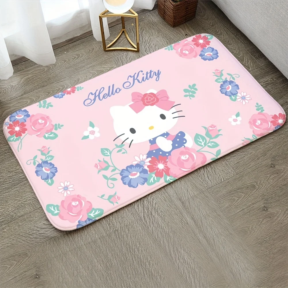 

1pc SANRIO for hello kitty Plush Doormat - Cute Pink Floral Design, Soft Flannel Indoor/Outdoor Mat for Kitchen, Home Office,