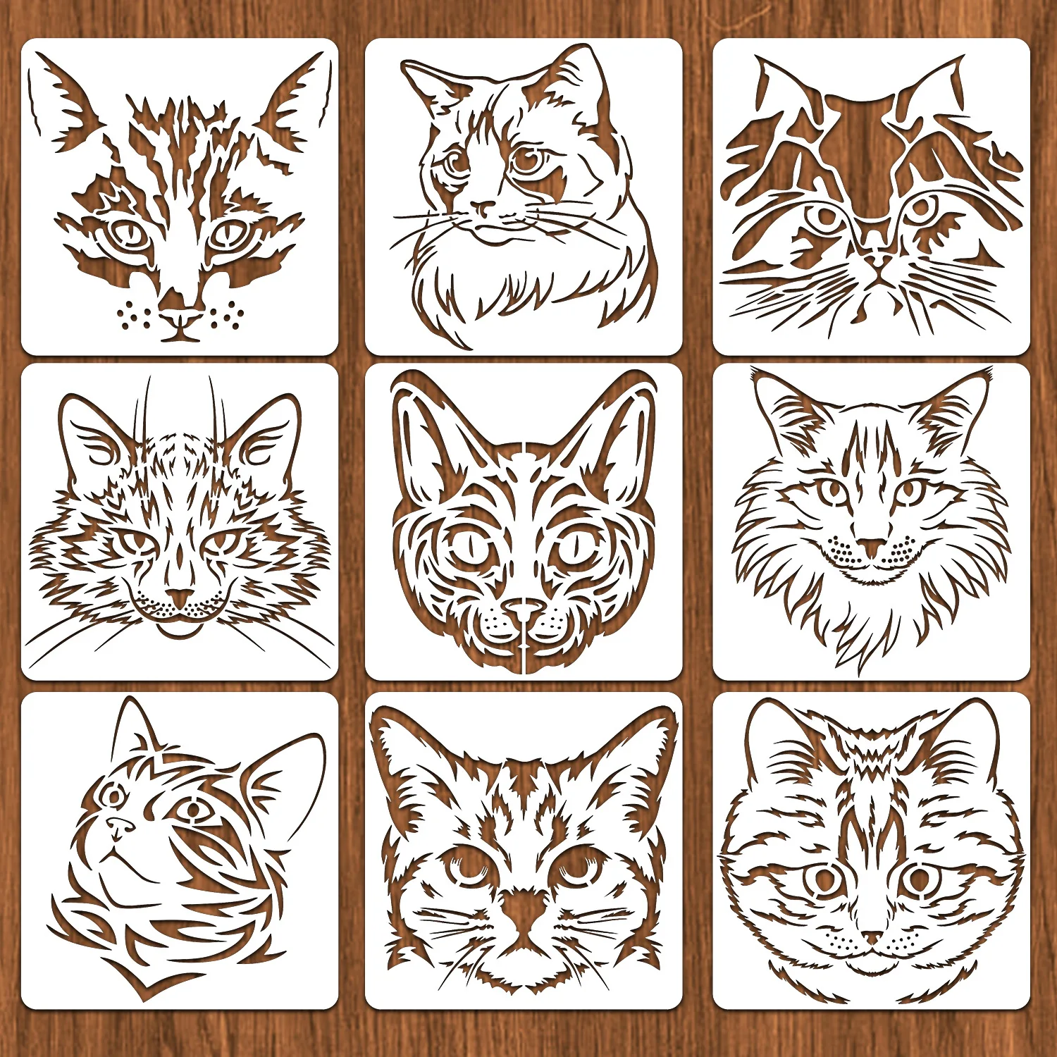 Wholesale 90pcs/10sets 20cm Cat Stencils DIY Painting Graffiti Hollow Spray Mold Home Wall Decor Fabric Craft Reusable Templates