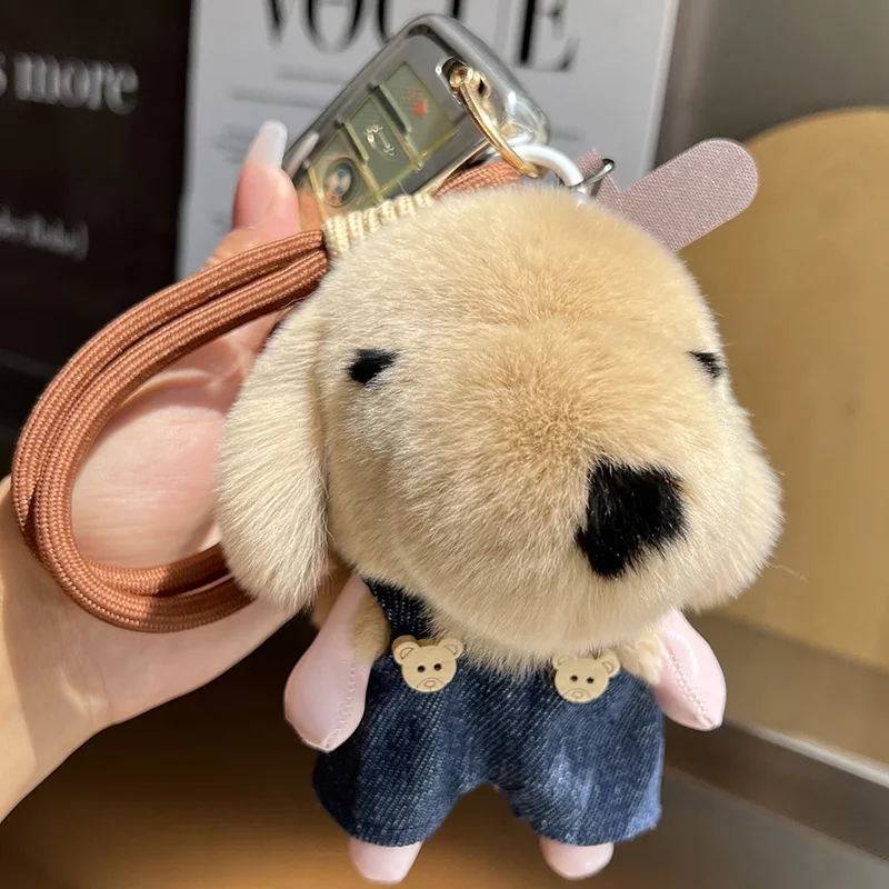 Lindo lontra conejo piel perro coche llavero colgante juguete de peluche muñeca mochila decoración