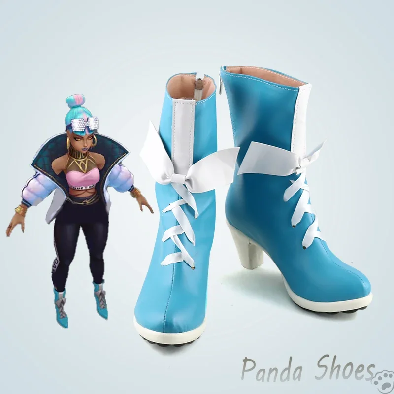 LOL Qiyana Cosplay Shoes Anime Game League of Legends Cos Blue Boots Qiyana Cosplay Costume Prop Shoes for Con Halloween Party