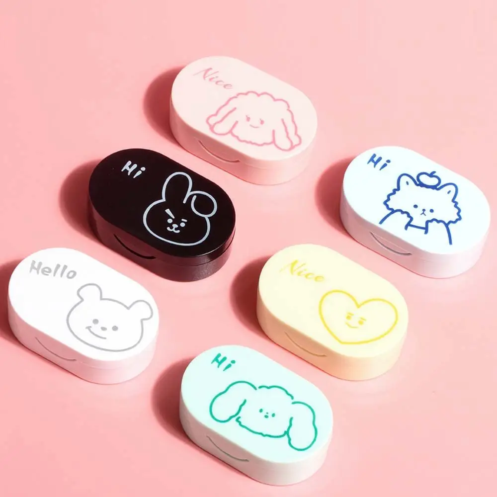 Mirror Sealed Press Rectangle Candy Color Bear Cartoon Storage Eye Care Lenses Box Contact Lens Container Contact Lens Case