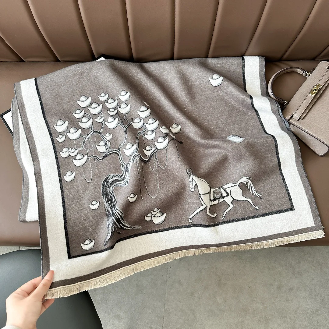 

Роскошный шаль из искусственного кашемира с лошадью, модный толстый длинный шарф, женский зимний теплый шейный платок, весенне-осенние накидки