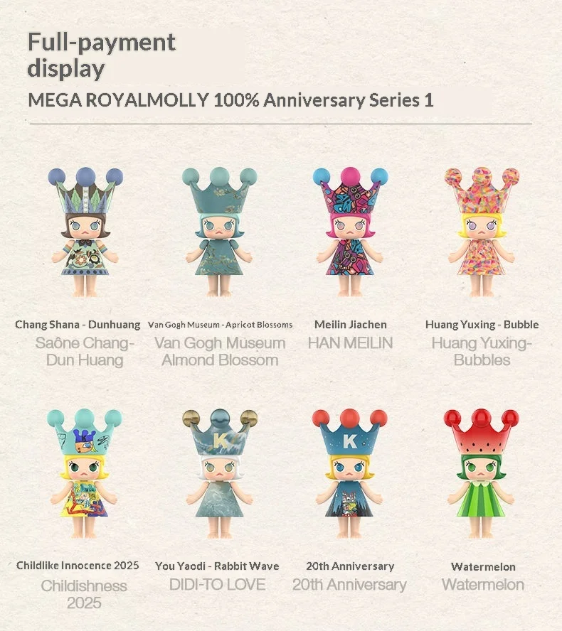 Original PopMart MEGA Royal Molly 100% Jubiläums-Blindbox Sammlerstück Kunstspielzeug Schreibtischdekoration Geschenk für Erwachsene Sammler – Detail 5