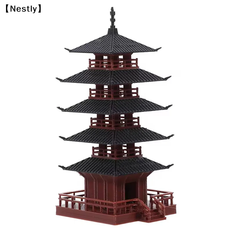Mini Pagoda Statue Chinese Ancient Building Model Pavilion Decorations Simulation Statue Zen Garden Aquarium Bonsai Decor〔Nest〕