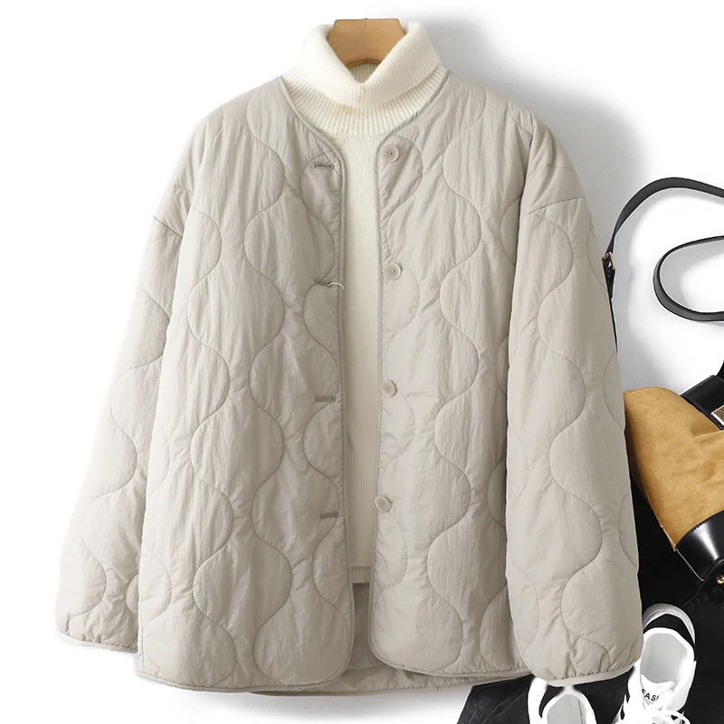 

Зимняя новинка: повседневная хлопковая куртка для женщин, круглый вырез, на одной пуговице, теплая верхняя одежда, большие размеры, свободный крой, стеганая.