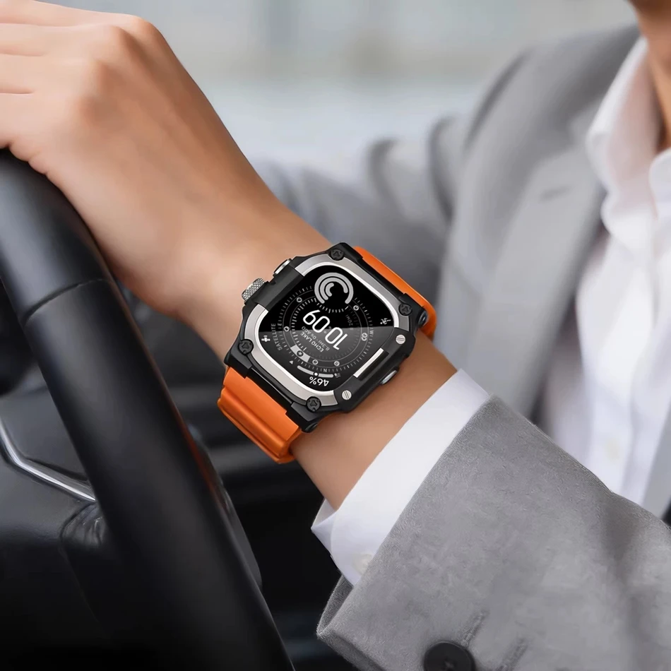 Zestaw: Pasek Premium TPU do Apple Watch Ultra i Metalowe Etui Ochronne iWatch Series Ultra 3 2 1 49mm, Odporny na Upadki, Sportowy Pasek do Zegarka Męskiego — zdjęcie produktu 4