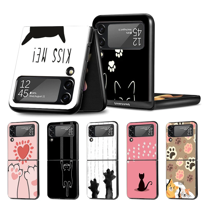 Cat Footprint Funny Paw Cute Z Flip 4 Phnoe Case For Samsung Z Flip 3 5 5G Black Hard Shell Galaxy ZFlip3 ZFlip4 ZFlip5 Unique C